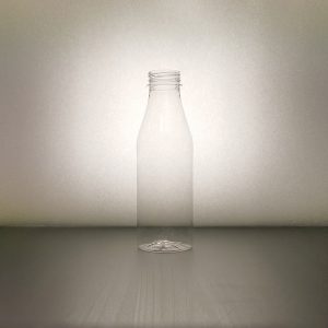 Bottle for beverages, Smoothie, Glassy, PET, 500 ml, BCR 38 mm, white or transparent, Milk-Man shape