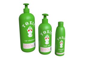 Range of toxic green HDPE bottles